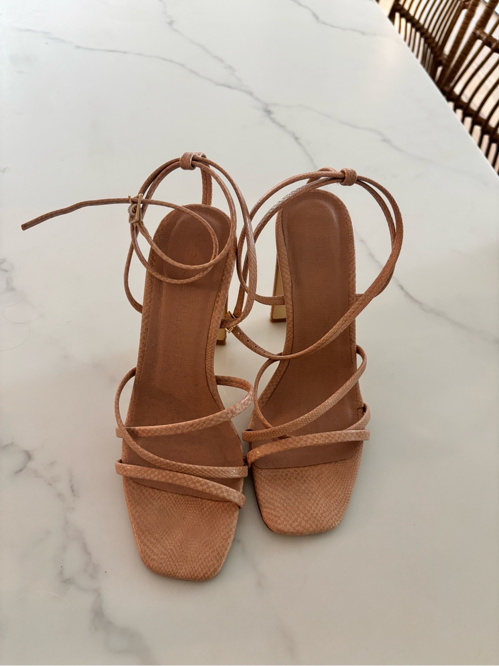 Billini Tan Strappy Lace-Up Mid Heel Sandals